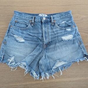 Free People Light Blue Distressed High-Rise Denim Shorts